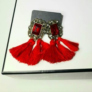 New! Red Tassle Earring